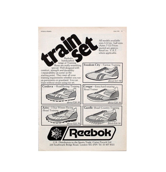 NieuwZeeland Bestuurbaar horizon Vintage 1970s Reebok Train Set Sneakers Poster Print Ad / OG - Etsy