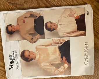 Patrón Vogue de los años 80 Blusa de diseñador estadounidense 1230 Calvin Klein