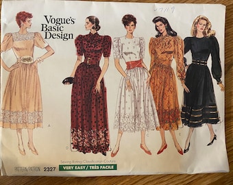 Patrón de vestido de diseño básico de Vogue de los años 80 Tamaño 8 - 10 -12