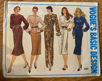 1979 2262 Vintage Vogue Diseños básicos Patrón Tamaño 8 Vestido y falda Camisa Trajes
