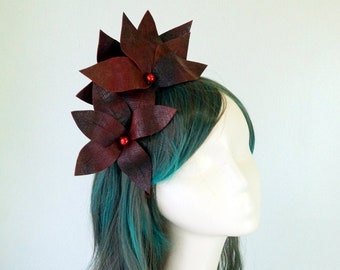Burgundy Flowers Headband Fascinator Spring Racing Carnival Wedding Guest Bridesmaid Accessory Special Occasion Melbourne Cup Tea Party