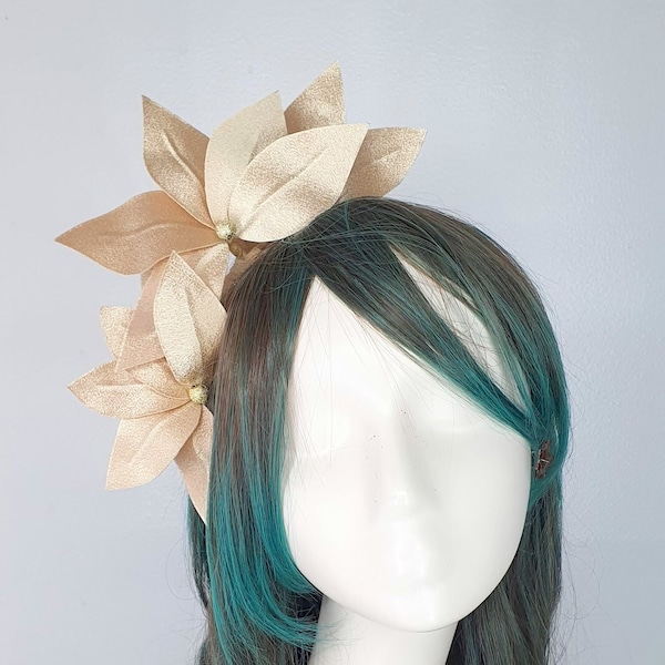 Gold Flowers Headband Fascinator Spring Racing Carnival Wedding Guest Bridesmaid Accessory Special Occasion Melbourne Cup Tea Party