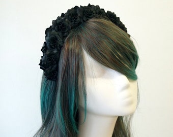Black Roses Flowers Headband Fascinator Tea Party Wedding Guest Bridal Racing Carnival Ball Bridesmaid Derby Day Halloween Melbourne Cup
