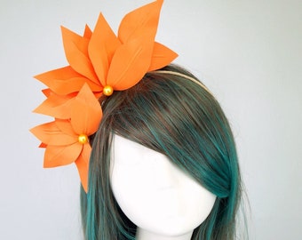 Orange Flowers Headband Fascinator Spring Racing Carnival Wedding Guest Bridesmaid Accessory Special Occasion Melbourne Cup Tea Party
