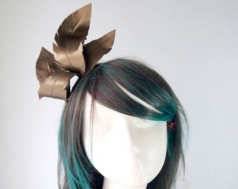 Bronze Feathers Leather Headband Fascinator Race Wear Carnival Wedding Guest Bridesmaid Special Occasion Melbourne Cup Kentucky Derby Tea