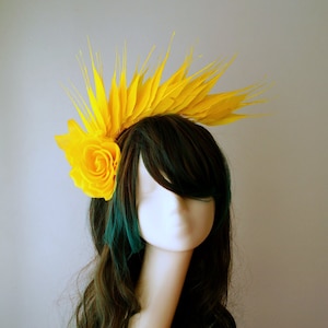 Yellow Feathers Silk Rose Flower Headband Fascinator Race Carnival Tea Party Wedding Guest Bridal Fashion Millinery Melbourne Cup Kentucky