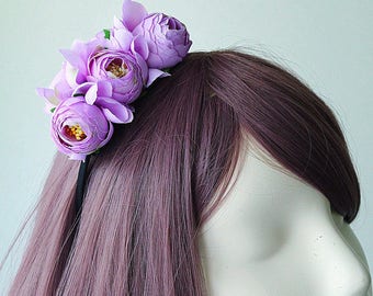 Purple Peony Floral Fascinator Headband Wedding Guest Racing Etsy