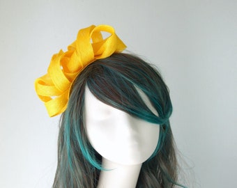 Yellow Sinamay Loops Fascinator: Race Day Headband