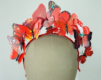 Red Butterflies Headband Crown Fascinator Spring Racing Carnival Festival Wedding Costume Party Halloween Fashion Accessory Melbourne Cup