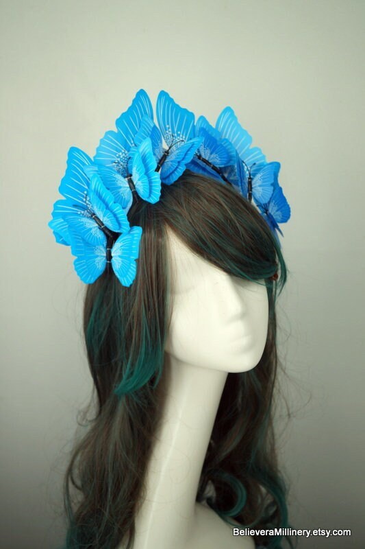 5183 Butterfly Headbands- Blue Fascinator Hat Headpiece Costume Coucoland Butterfly Fascinator Hat Monarch Butterfly  main image 2