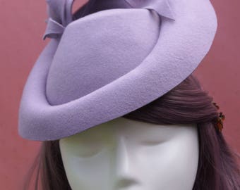 Purple Lilac Violet Wool Felt Hat Leaves Fascinator Winter Brim Hat Headwear Winter Fall Racing Carnival Wedding Guest Ready to Ship