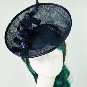 Navy Blue Straw Sinamay Hatinator Hat Disk Race Wear Carnival Wedding Guest Party Millinery Melbourne Cup Kentucky Derby Day Classic Modern image 3