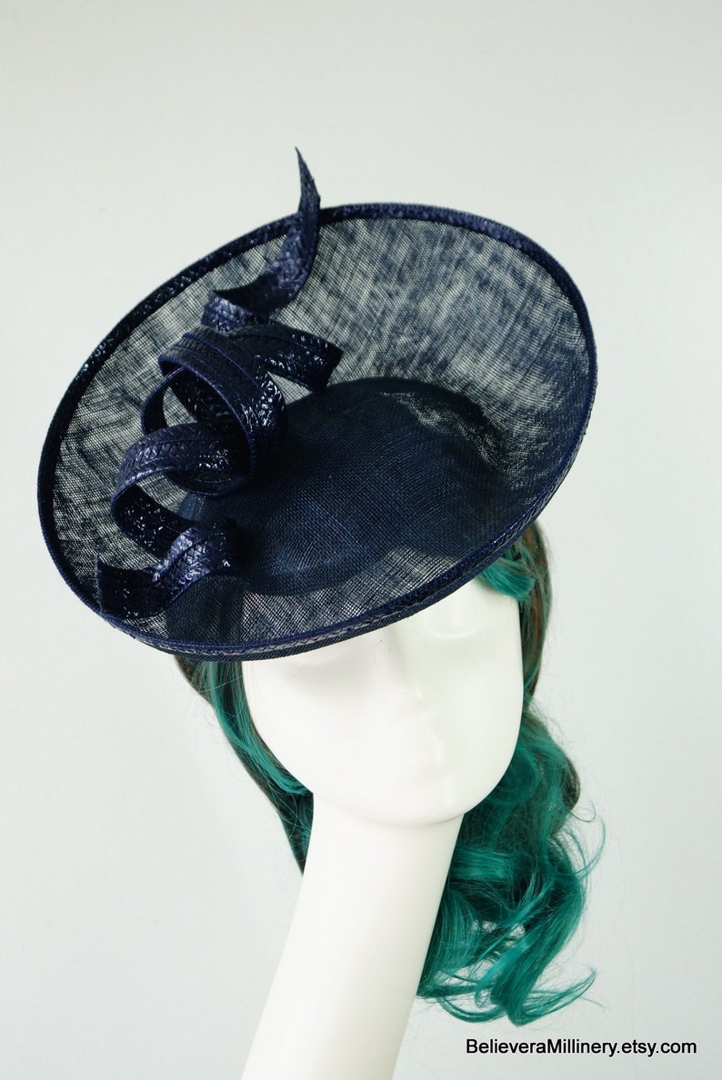 Navy Blue Straw Sinamay Hatinator Hat Disk Race Wear Carnival Wedding Guest Party Millinery Melbourne Cup Kentucky Derby Day Classic Modern image 3