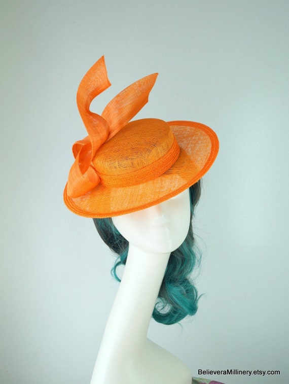 Orange Straw Boater Hat Fascinator 
