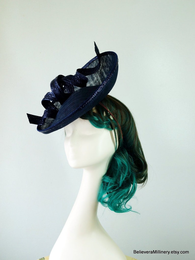 Navy Blue Straw Sinamay Hatinator Hat Disk Race Wear Carnival Wedding Guest Party Millinery Melbourne Cup Kentucky Derby Day Classic Modern image 6