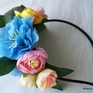 Blue Pink Flowers Fascinator Headband Crown Race Derby Day Wedding Guest Costume Party Boho Halloween Fashion Melbourne Cup Kentucky Derby