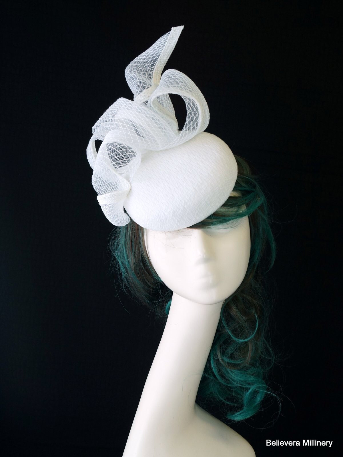 White Crinoline Hat Fascinator Wedding 