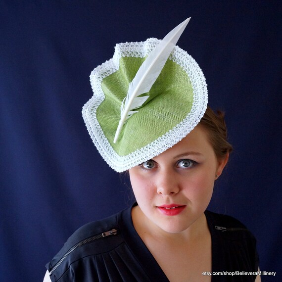 Green White Feather Fascinator 