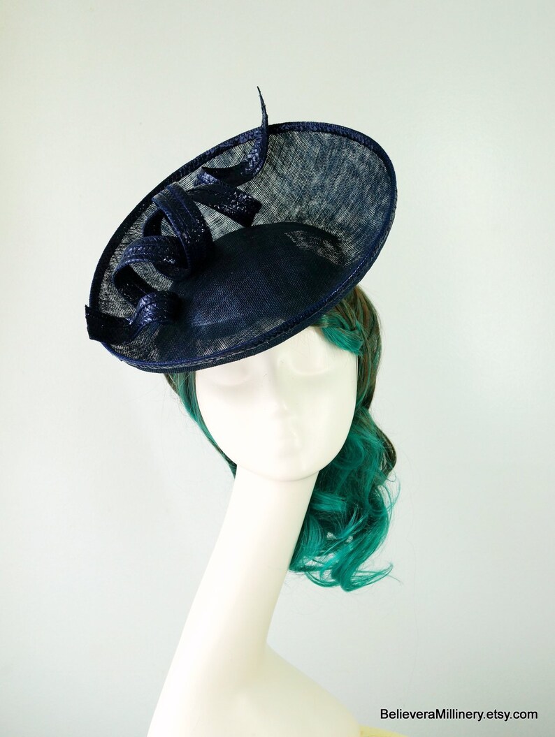 Navy Blue Straw Sinamay Hatinator Hat Disk Race Wear Carnival Wedding Guest Party Millinery Melbourne Cup Kentucky Derby Day Classic Modern image 2