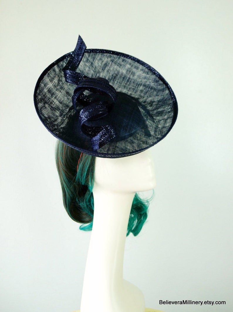 Navy Blue Straw Sinamay Hatinator Hat Disk Race Wear Carnival Wedding Guest Party Millinery Melbourne Cup Kentucky Derby Day Classic Modern image 4