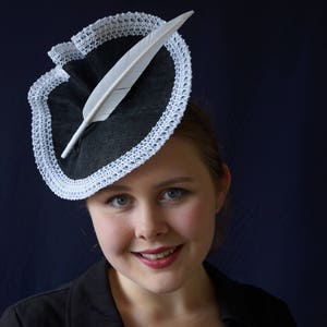 Black White Feather Fascinator Hatinator Hat Disk Headband Headdress Spring Racing Carnival Wedding Guest Melbourne Cup Kentucky Derby image 3