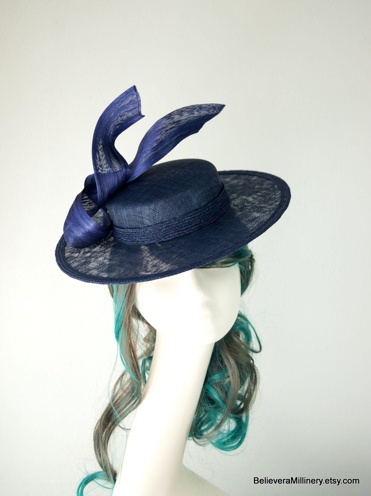 Navy Blue Sinamay Boater Hat Fascinator 