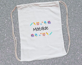 Personalized backpack with name in cotton with long handles, changing bag, kindergarten bag with name, sleeping bag, children's summer