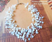 Moonstone Opalite Multistrand Necklace Wedding Illusion Raw Gemstone Floating Crochet Invisible Necklace Statement Air Healing Crystal Stone