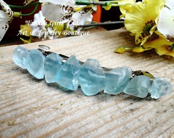 Sea Glass Barrette Aqua Blue Hair Pin Clip Barettes Hair Barretts Accessories Tumbled Raw Crystal Clip Hair Bun Holder Women Girl Gift Hair