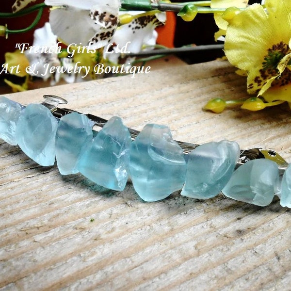 Sea Glass Barrette Aqua Blue Hair Pin Clip Barettes Hair Barretts Accessories Tumbled Raw Crystal Clip Hair Bun Holder Women Girl Gift Hair