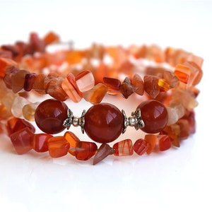 Raw Red Carnelian Gemstone Memory Wire Wrap Beaded Bracelet Healing Stone Crystal Chakra Meditation Yoga Zen Bohemian Boho Jewelry Bracelet image 1