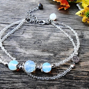 Moonstone Opalite Anklet Foot Bracelet Boho Beach Summer Yin Yang Feng Shui Healing Gemstone Crystal Stone Women Gift Bohemian Sandal Gipsy image 1