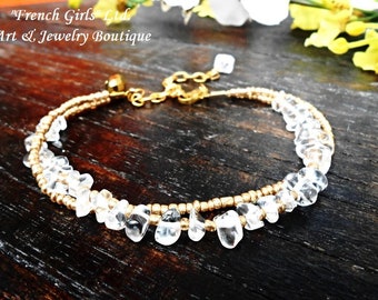 Clear Quartz Anklet Foot Bracelet Raw Gemstone Rock Crystal Boho Beach Summer Gift Women Girl Bohemian Jewelry Sandal Gipsy Gold Glass Beads