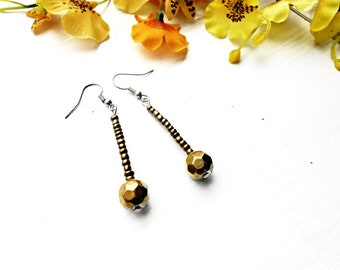 Silver Antique Gold Dangle Earrings Pearls Pendant Trendy Jewelry Crystal Glass Pearl Seed Round Bead Boho Art Bohemian Women Girl Gift