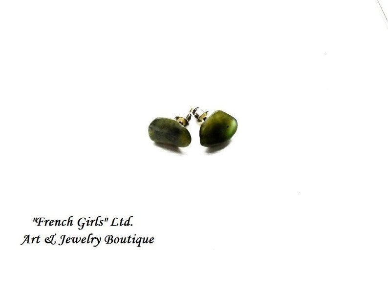 Nephrite Jade Tiny Stud Earrings Raw Gemstone Surgical Steel Stud Crystal Healing Stone Yoga Irregular Cut Rouge Boho Bohemian Jewelry
