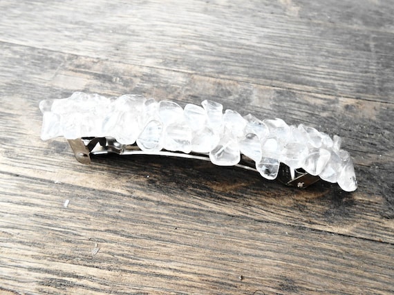 Raw Clear Quartz Barrette Rock Crystal Gemstone Hair Pin  display picture 2