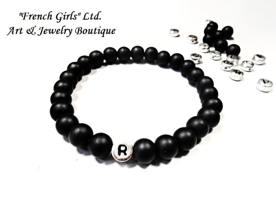 Mens Black Onyx Personalized Alphabet Letter Customized Etsy