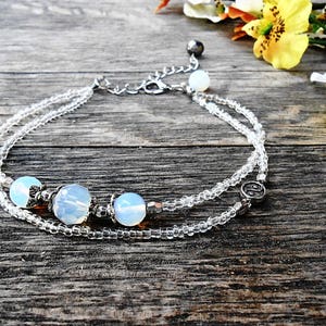 Moonstone Opalite Anklet Foot Bracelet Boho Beach Summer Yin Yang Feng Shui Healing Gemstone Crystal Stone Women Gift Bohemian Sandal Gipsy image 3