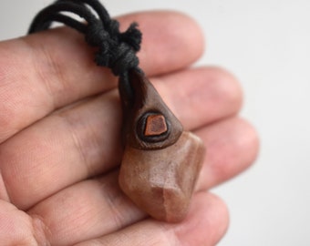 Agate Pendant Gemstone Necklace Unisex Slide Knot Choker Adjustable Black Leather Cord Cut Rough Stone Healing Crystal Zen Love Jewelry Gift