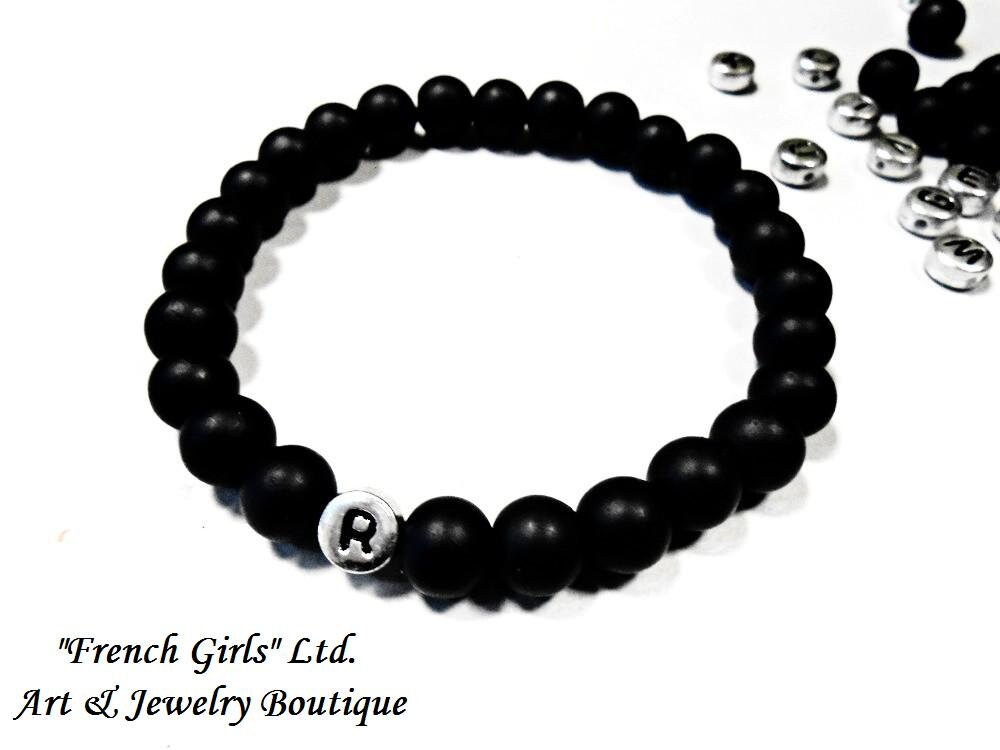 Mens Black Onyx Personalized Alphabet Letter Customized Etsy