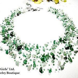 Green Jade Nephrite Air Necklace Floating Invisible Raw Gemstone Beads Multistrand Crochet Statement Healing Crystal Cut Rough Boho 画像 4