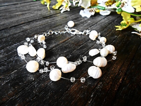 Wedding Freshwater Pearls White Bracelet Multistrand Glass  display picture 3