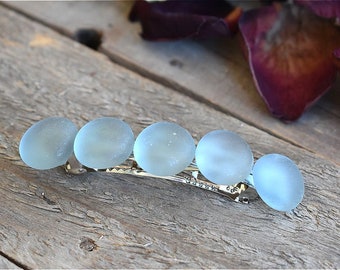 Sea Glass Barrette Aqua Light Blue Hair Pin Clip Barettes Hair Barretts Accessories Oval Crystal Clip Hair Bun Holder Women Girl Gift Hair
