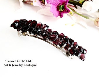 Raw Red Garnet Hair Barrette Dark Brown Cut Rough Gemstone Hair Pin Clip Barettes Hair Barretts Accessories Bun Holder Women Hair Jewelry