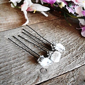Raw Clear Crystal Hair Pins Set 3 pc Clear Quartz Stone Hairpiece Bridal Wedding Bride Accessories Gemstone Barrette Boho Bun Holder Maker