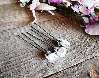 Raw Clear Crystal Hair Pins Set 3 pc Clear Quartz Stone Hairpiece Bridal Wedding Bride Accessories Gemstone Barrette Boho Bun Holder Maker