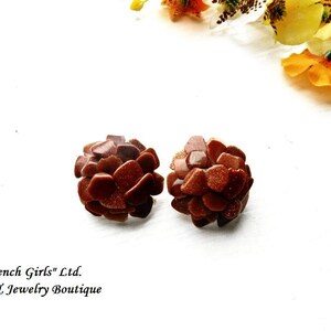 Raw Sandstone Clip on Earrings Gemstone Flower Shaped Brown Gold Aventurine Bohemian Boho Floral Gems Clipon Healing Crystal Stone Earrings image 2