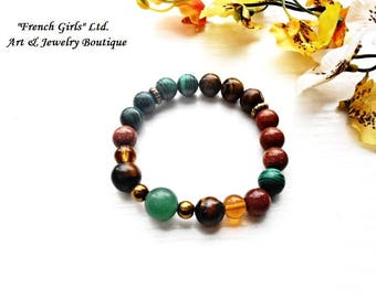 Yoga Gemstone Bracelet Universal Healing Stone Crystal Brown Green Malachite Sandstone Tigers Eye Aventurine Meditation Jewelry Chakra Zen