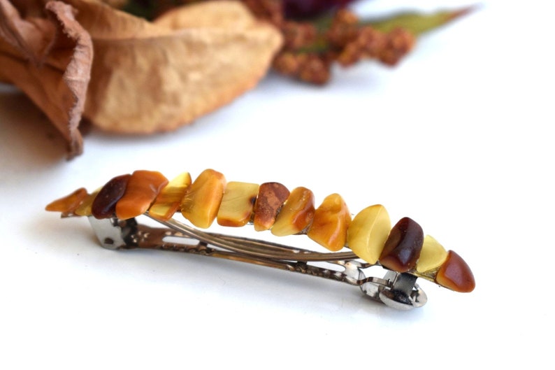 Raw Baltic Amber Barrette Yellow Orange Genuine Natural Gemstone Hair Pin Clip Barettes Hair Accessories Clip Hair Bun Holder Women Hair