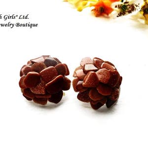 Raw Sandstone Clip on Earrings Gemstone Flower Shaped Brown Gold Aventurine Bohemian Boho Floral Gems Clipon Healing Crystal Stone Earrings image 5